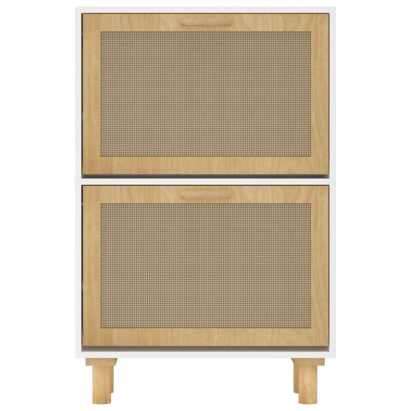 Shoe Cabinet White 52x25x80 cm Engineered Wood&Natural Rattan