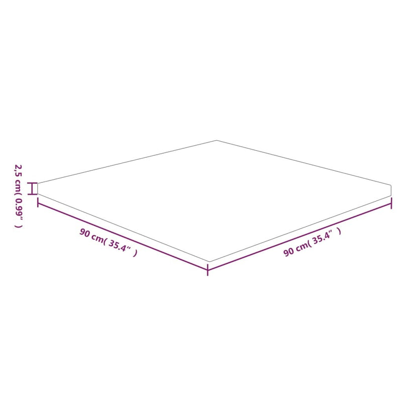 Square Table Top 90x90x2.5 cm Untreated Solid Wood Oak