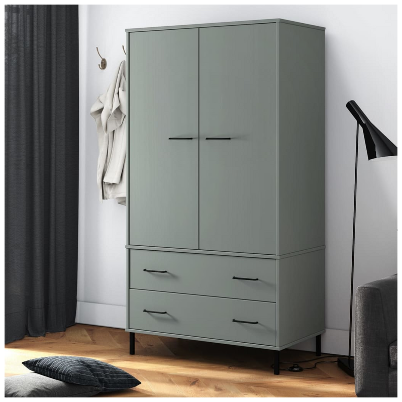 Wardrobe with Metal Legs Grey 90x55x172.5 cm Solid Wood OSLO