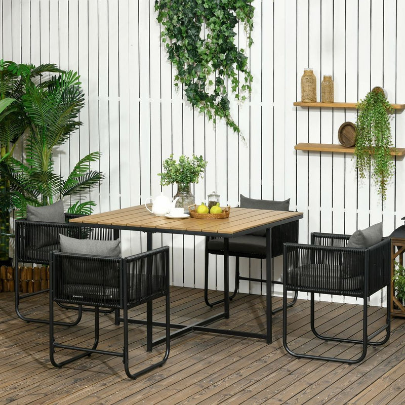 5-PC Rattan Dining Set, 4-seater Rattan Cube Dining Sets w/ Space-saving Design