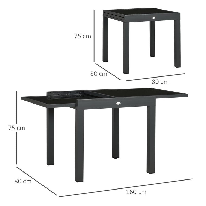 Extendable Outdoor Dining Table Patio Table with Aluminium Frame Black