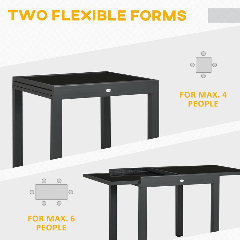 Extendable Outdoor Dining Table Patio Table with Aluminium Frame Black