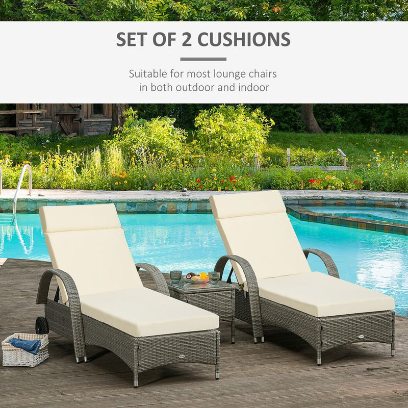 Set of 2 Lounger Cushions Deep Seat Patio Cushions with Ties White