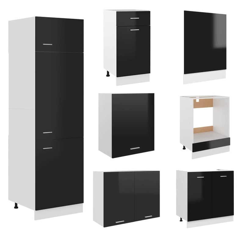 7 Piece Kitchen Cabinet Set High Gloss Black Engineered Wood