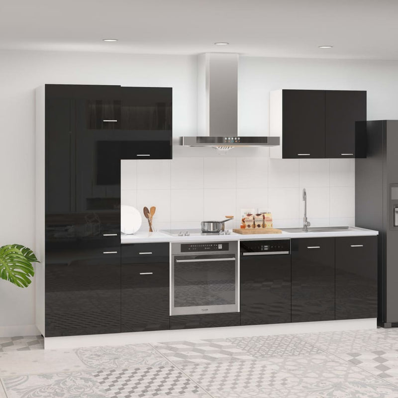 7 Piece Kitchen Cabinet Set High Gloss Black Engineered Wood