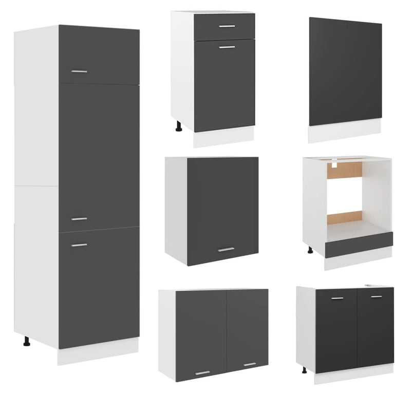 7 Piece Kitchen Cabinet Set Grey Engineered Wood