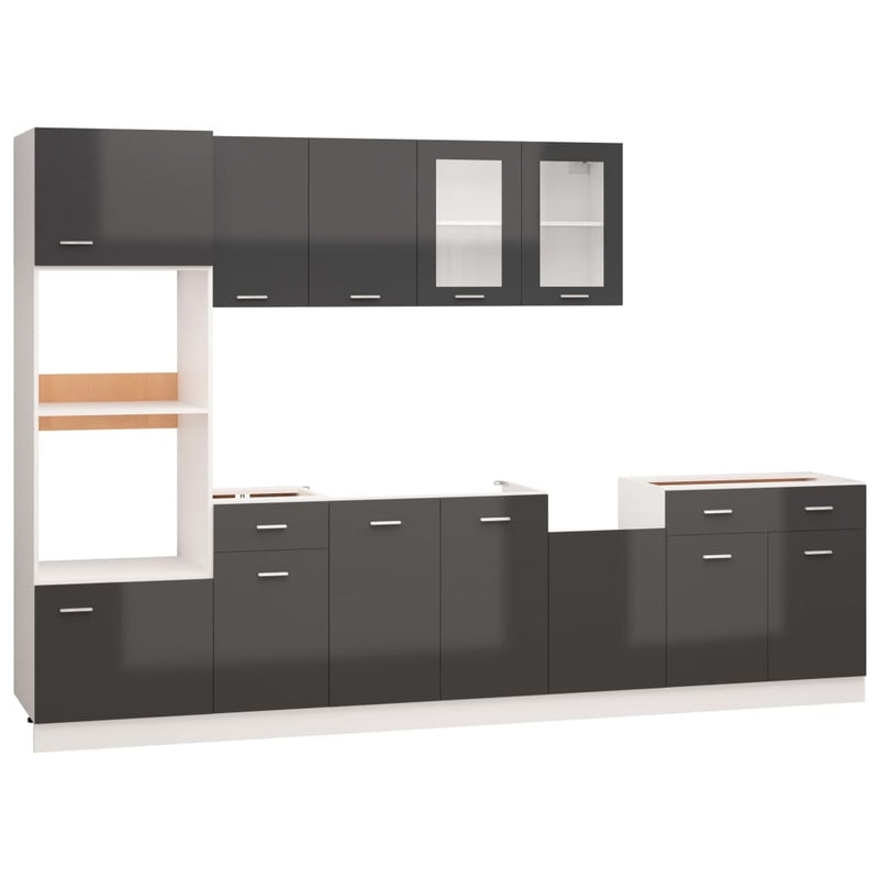 7 Piece Kitchen Cabinet Set High Gloss Grey Engineered Wood