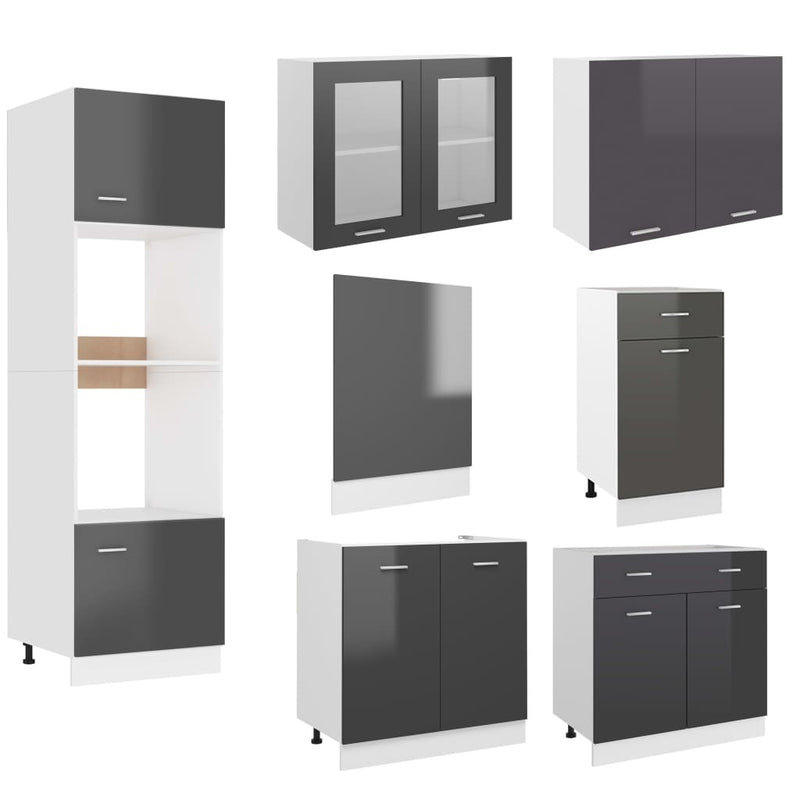 7 Piece Kitchen Cabinet Set High Gloss Grey Engineered Wood