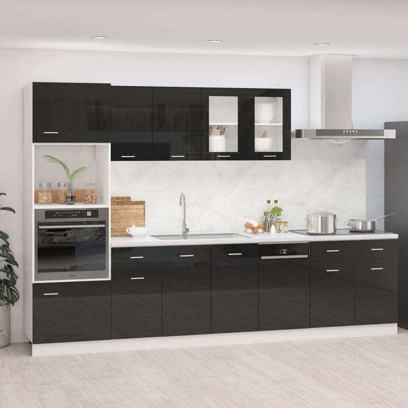 7 Piece Kitchen Cabinet Set High Gloss Black Engineered Wood