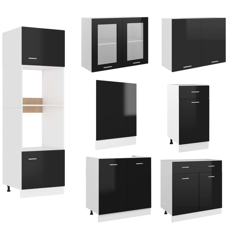 7 Piece Kitchen Cabinet Set High Gloss Black Engineered Wood