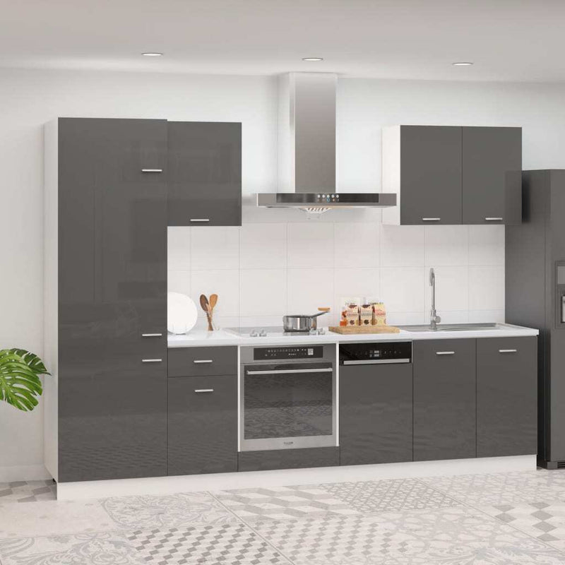 7 Piece Kitchen Cabinet Set High Gloss Grey Engineered Wood