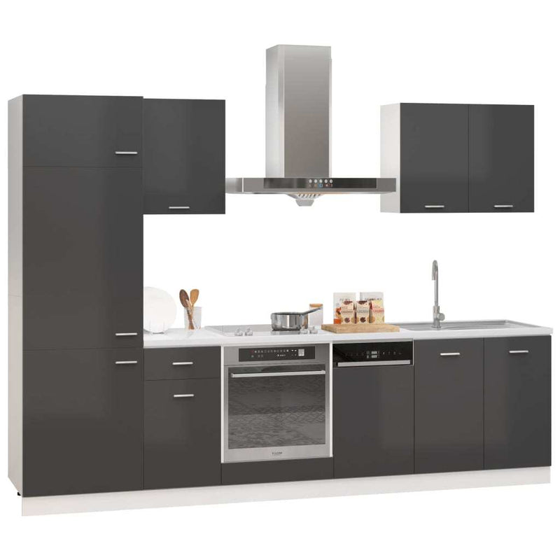 7 Piece Kitchen Cabinet Set High Gloss Grey Engineered Wood