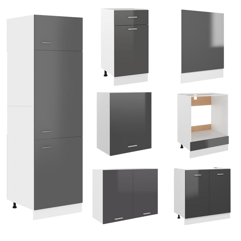 7 Piece Kitchen Cabinet Set High Gloss Grey Engineered Wood