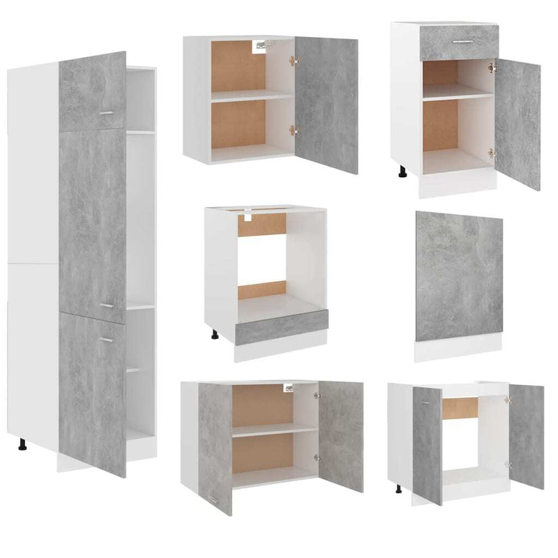 7 Piece Kitchen Cabinet Set Concrete Grey Engineered Wood