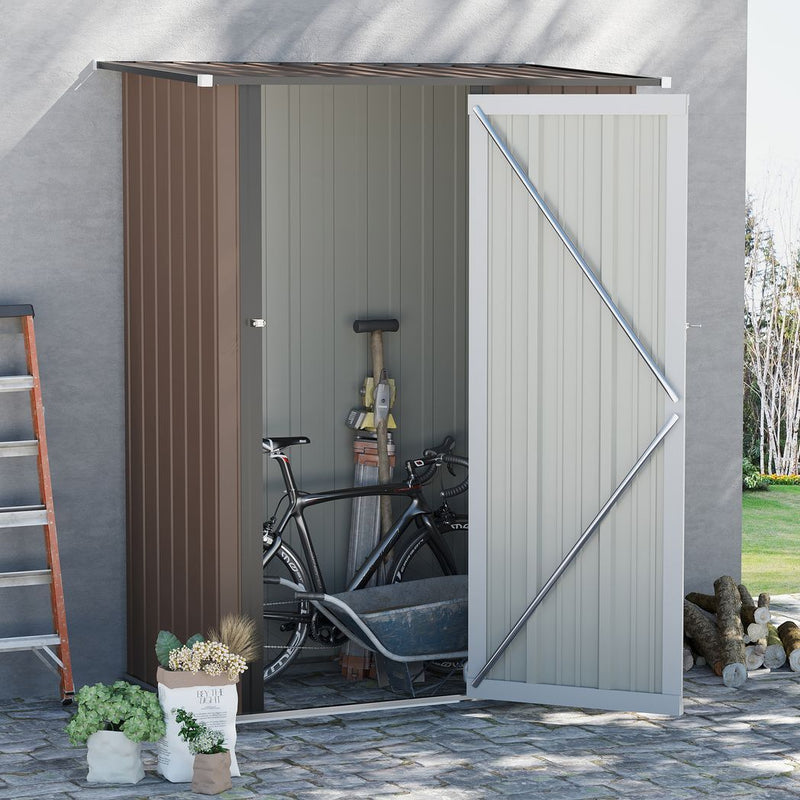 Outdoor Storage Shed Steel Garden Shed with Lockable Door Brown