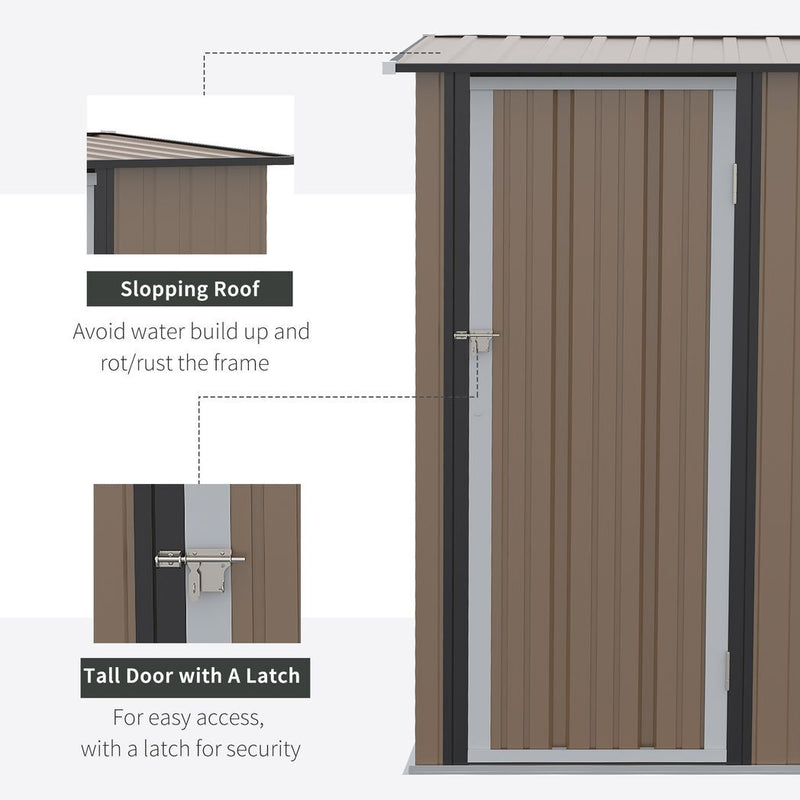 Outdoor Storage Shed Steel Garden Shed with Lockable Door Brown