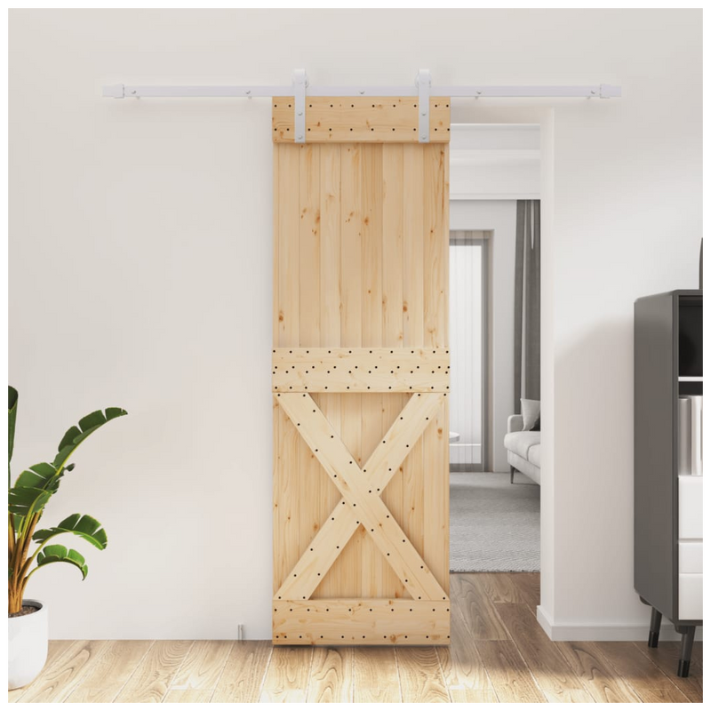 Sliding Door with Hardware Set 70x210 cm Solid Wood Pine