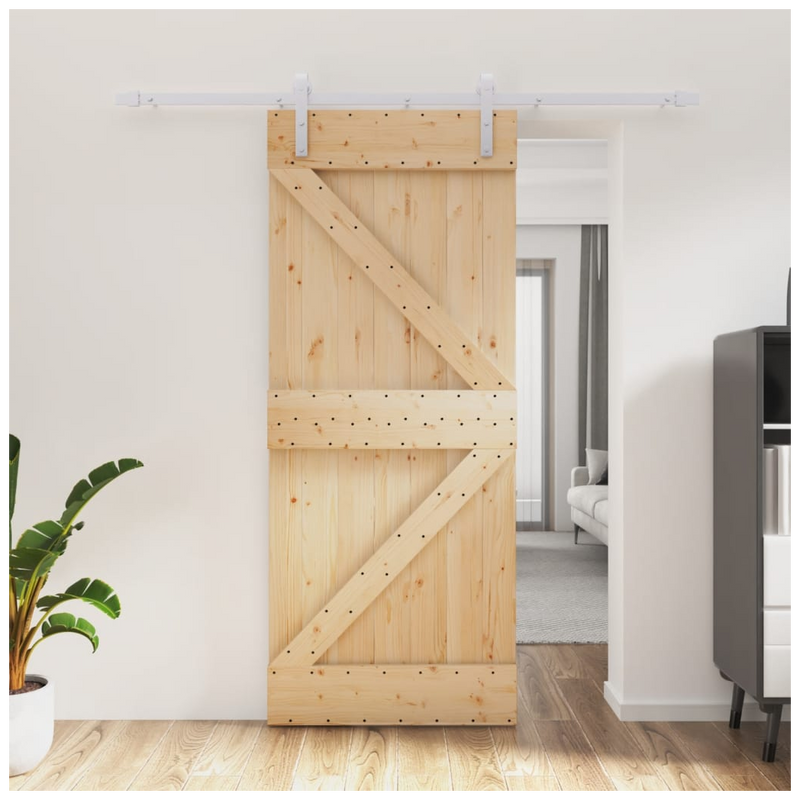 Sliding Door with Hardware Set 85x210 cm Solid Wood Pine