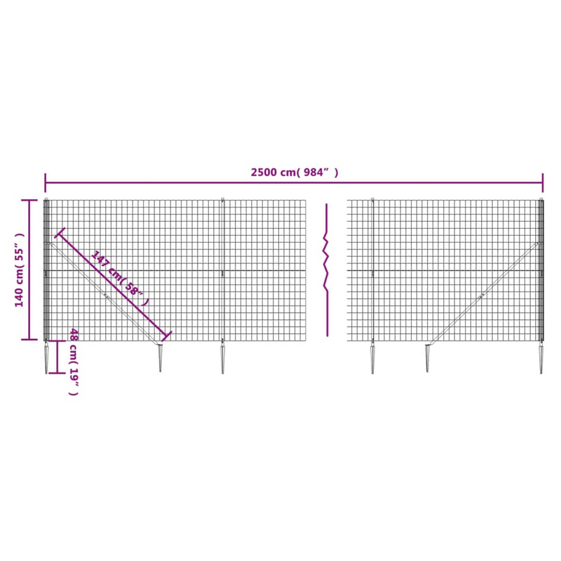 Wire Mesh Fence with Spike Anchors Anthracite 1.4x25 m