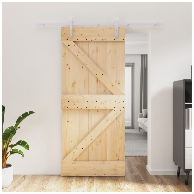 Sliding Door with Hardware Set 90x210 cm Solid Wood Pine