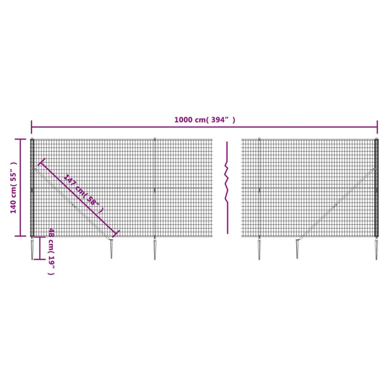 Wire Mesh Fence with Spike Anchors Anthracite 1.4x10 m