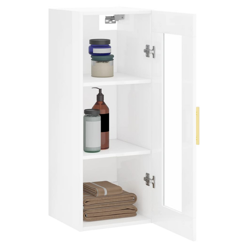 Wall Mounted Cabinet High Gloss White 34.5x34x90 cm