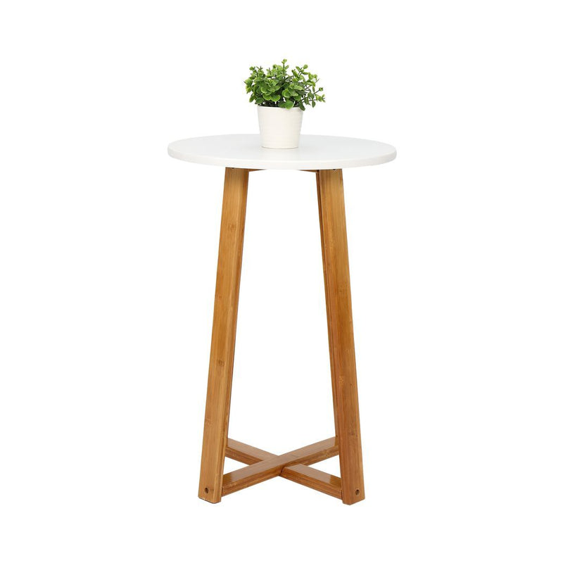 Single Layer Bamboo Side Table 40*37*59.5cm Round White Table Top Natural Wood Table Legs