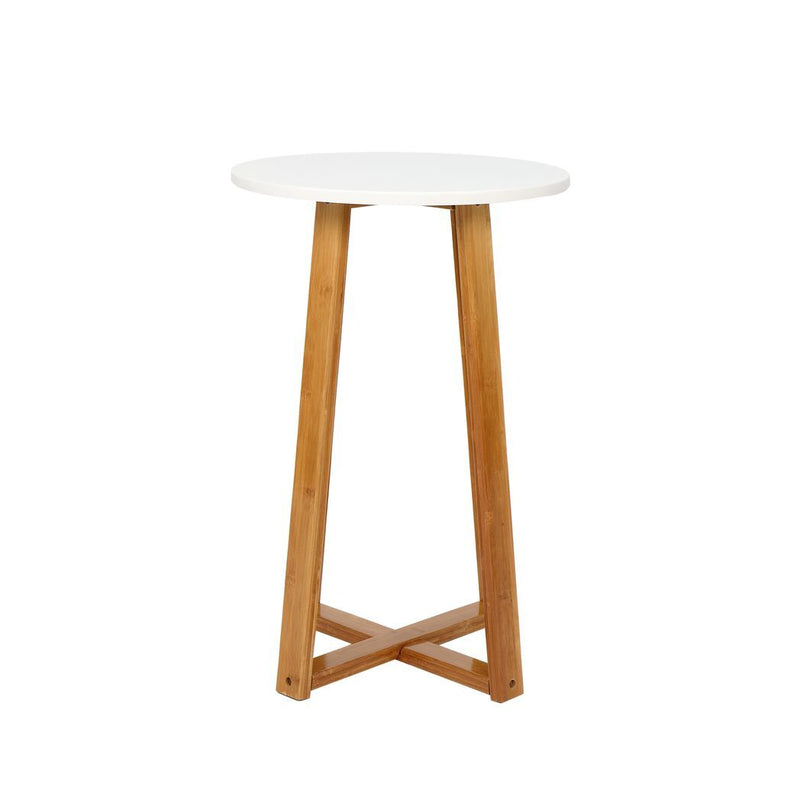 Single Layer Bamboo Side Table 40*37*59.5cm Round White Table Top Natural Wood Table Legs