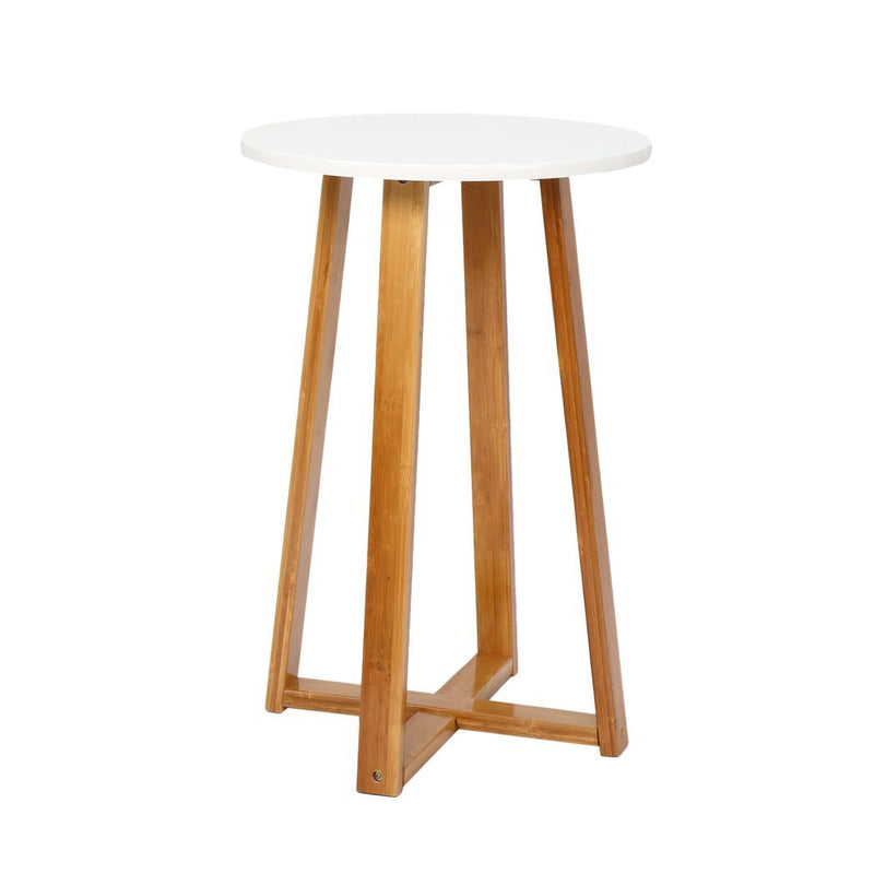 Single Layer Bamboo Side Table 40*37*59.5cm Round White Table Top Natural Wood Table Legs