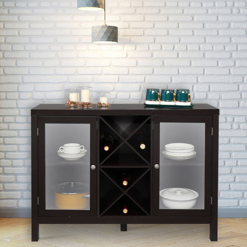 Transparent Double Door with X-shaped Wine Rack Sideboard Entrance Cabinet Brown