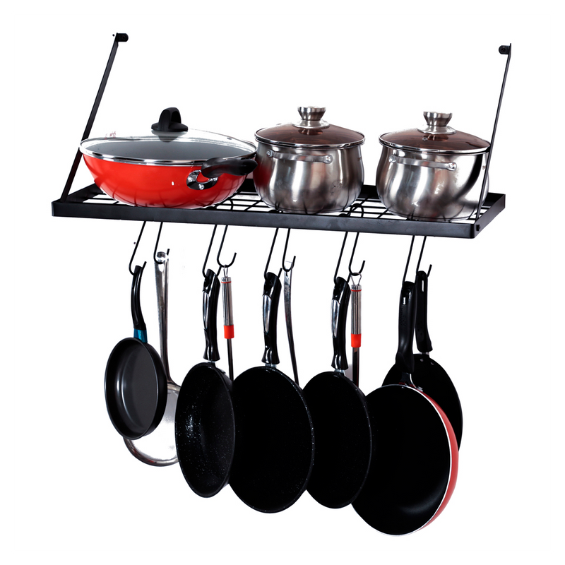 Wall Mount Pot Rack Kitchen Cookware Hanging Organizer with 15 Hooks