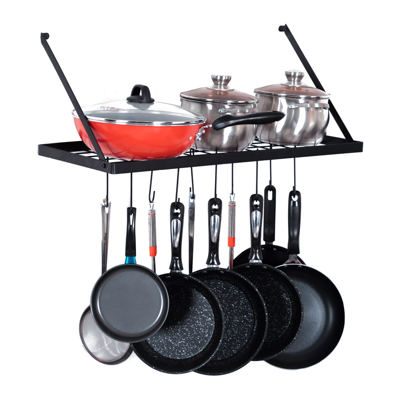 Wall Mount Pot Rack Kitchen Cookware Hanging Organizer with 15 Hooks