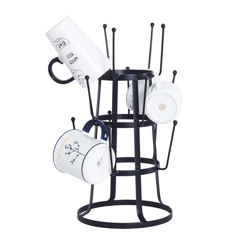 Stylish Steel Mug Tree Holder Organizer Rack Stand (Black)