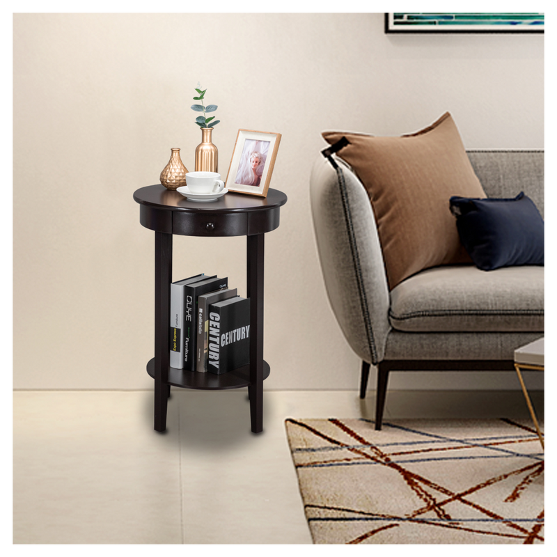 Simple Round With Drawer Side Coffee Table Brown