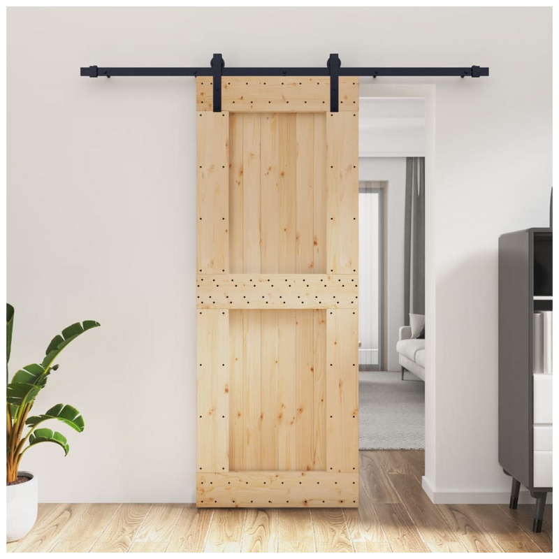 Sliding Door with Hardware Set 80x210 cm Solid Wood Pine