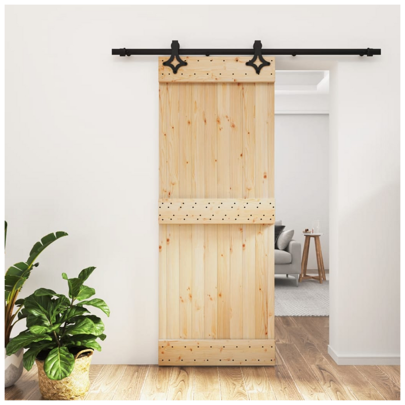 Sliding Door with Hardware Set 80x210 cm Solid Wood Pine