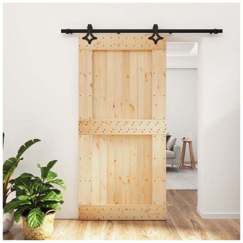 Sliding Door with Hardware Set 100x210 cm Solid Wood Pine