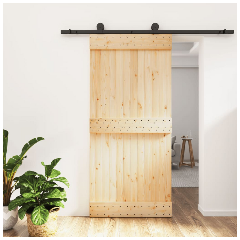 Sliding Door with Hardware Set 95x210 cm Solid Wood Pine