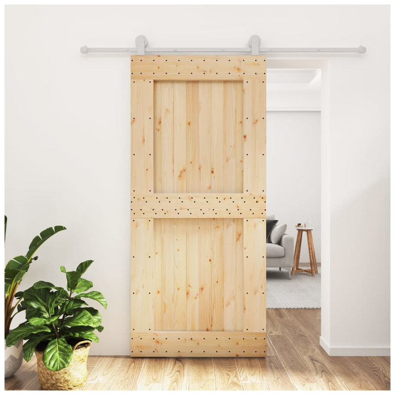 Sliding Door with Hardware Set 95x210 cm Solid Wood Pine