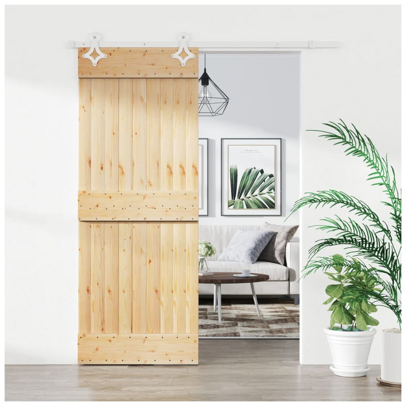 Sliding Door with Hardware Set 80x210 cm Solid Wood Pine