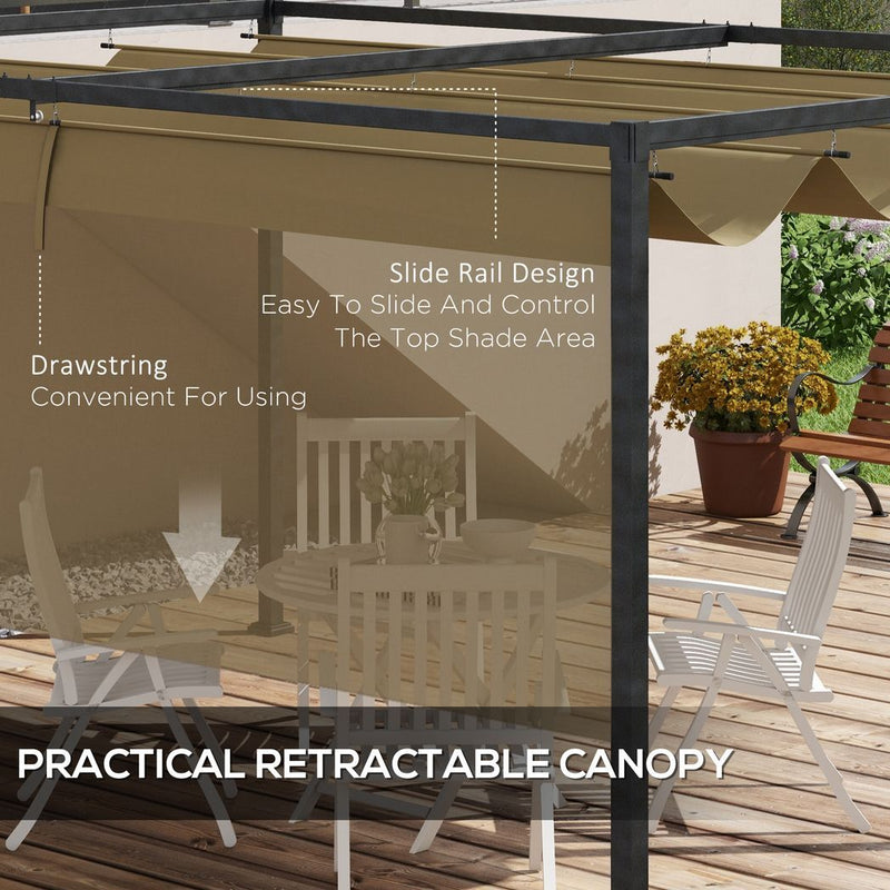 Outsunny 3x2m Metal Pergola Gazebo Patio Sun Shelter Retractable Canopy Khaki