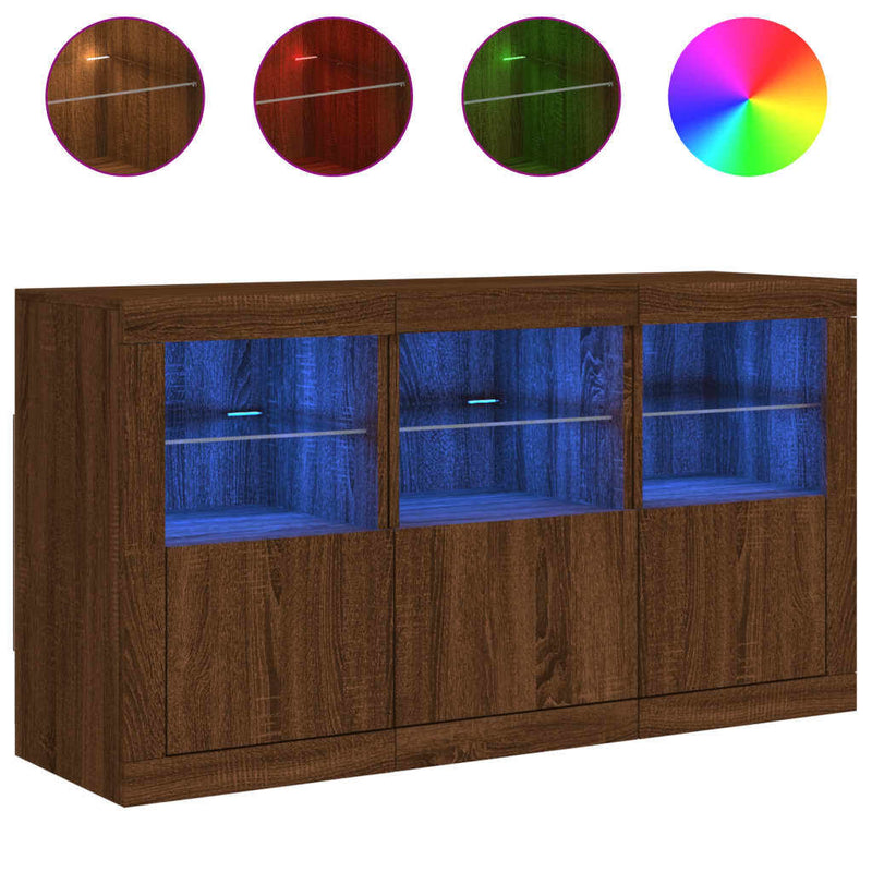 Sideboard with LED Lights Brown Oak 123x37x67 cm