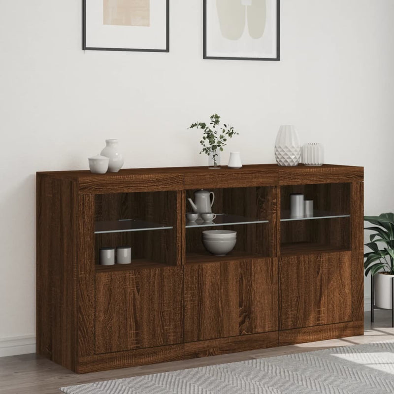 Sideboard with LED Lights Brown Oak 123x37x67 cm