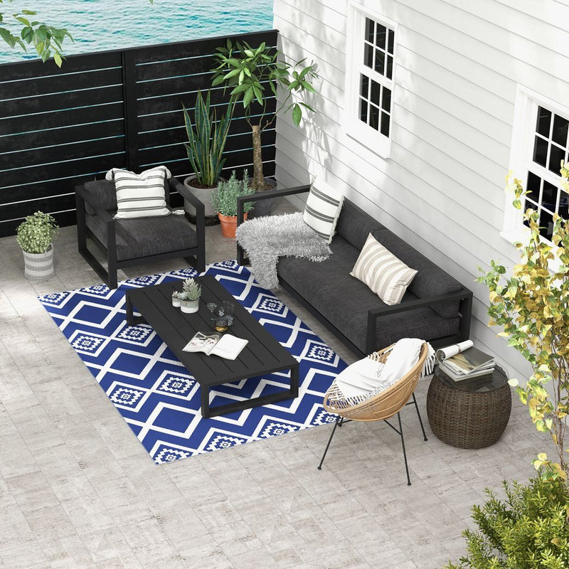 Outsunny Reversible Waterproof Outdoor Rug with Carry Bag, 182 x 274cm, Blue