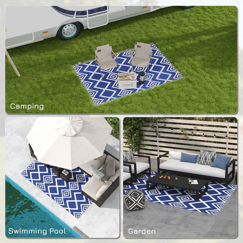 Outsunny Reversible Waterproof Outdoor Rug with Carry Bag, 182 x 274cm, Blue