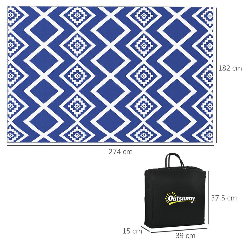 Outsunny Reversible Waterproof Outdoor Rug with Carry Bag, 182 x 274cm, Blue