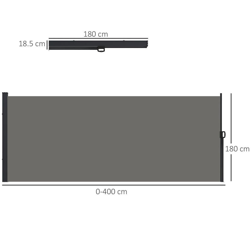 Outsunny Side Awning Retractable, Outdoor Privacy Screen, 400x180cm, Dark Grey