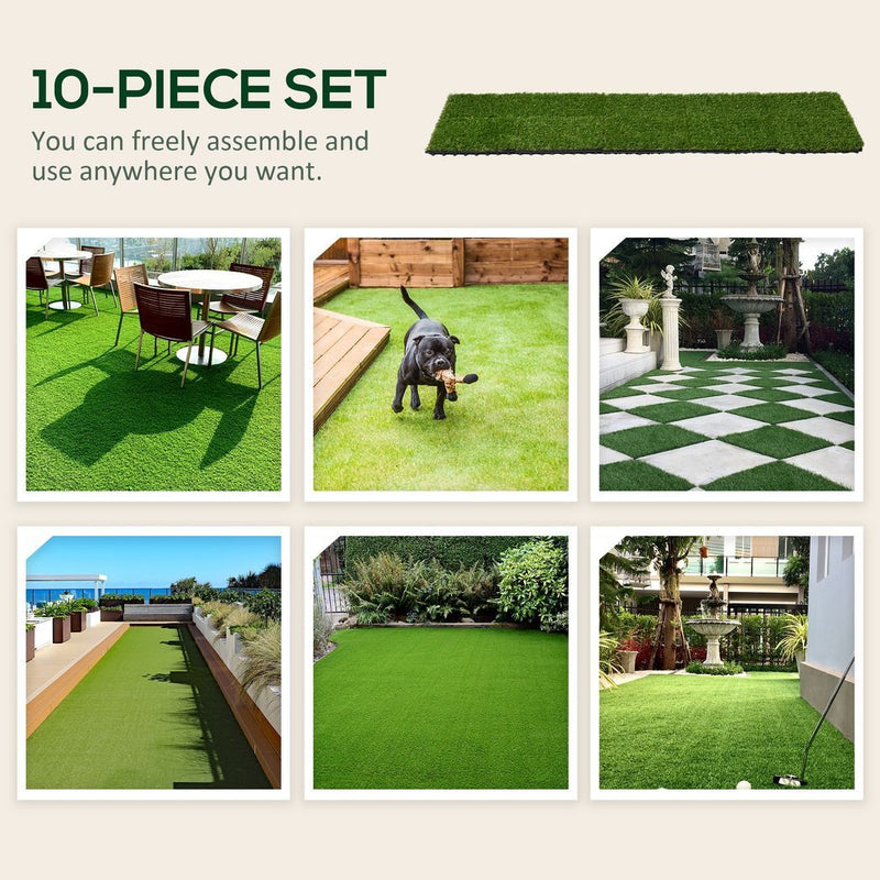 Outsunny 10 PCs 30 x 30cm Artificial Grass Turf Carpet with 25mm Pile Height