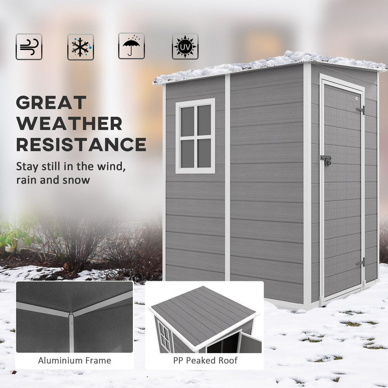 Outsunny Lean to Garden Shed 4'x5' Plastic Tool Storage House w/ Lockable Door