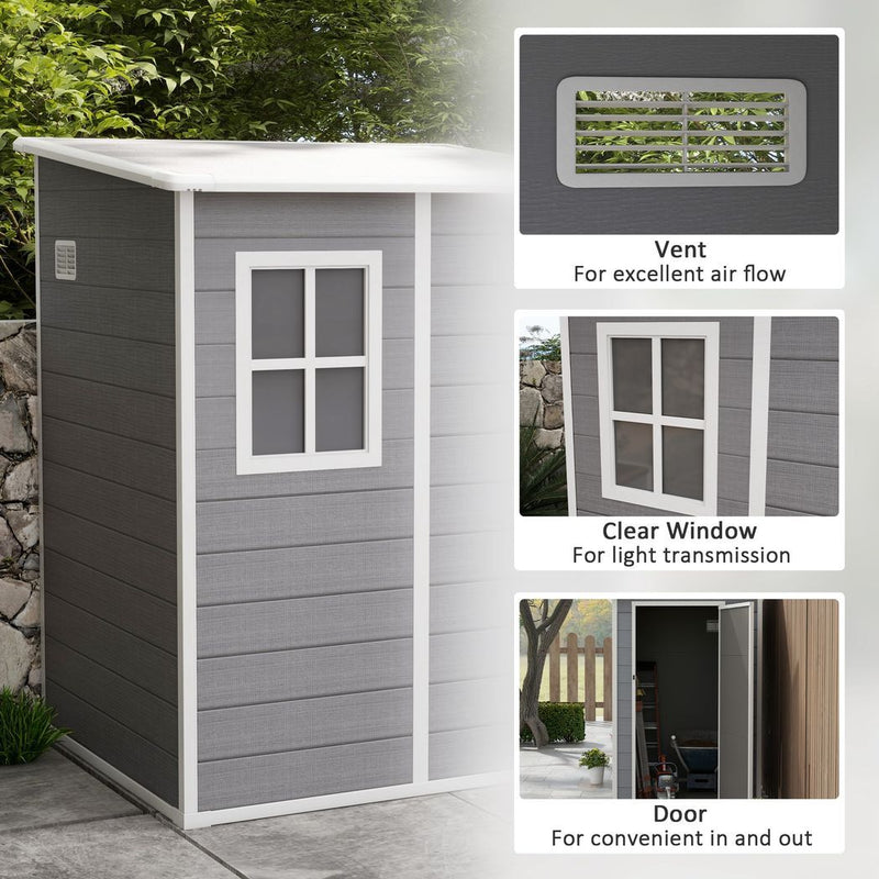 Outsunny Lean to Garden Shed 4'x5' Plastic Tool Storage House w/ Lockable Door